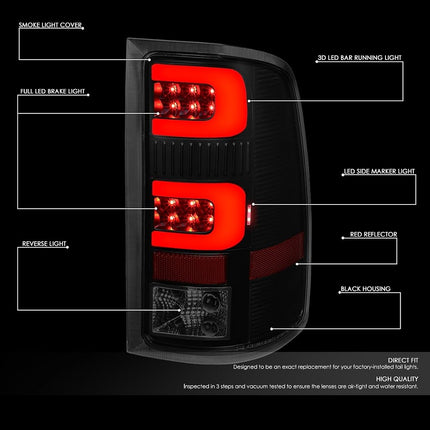 DNA MOTORING TL-GMCSIE07-LED-3D-BK-SM LED 3D Tail Light Assembly Driver & Passenger Side [Compatible with 07-14 GMC Sierra 1500 2500HD 3500HD]