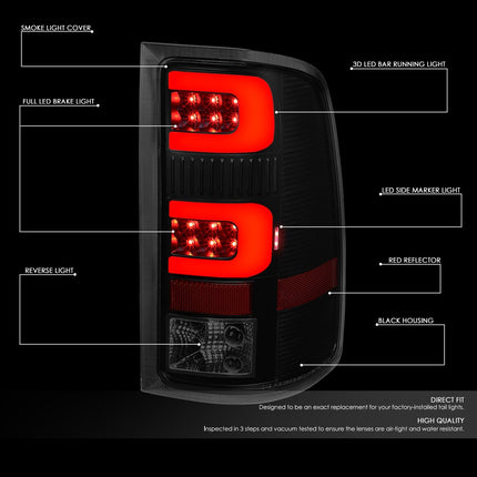 DNA MOTORING TL-GMCSIE07-LED-3D-BK-SM Conjunto de luces traseras LED 3D del lado del conductor y del pasajero [Compatible con GMC Sierra 1500 2500HD 3500HD 07-14]