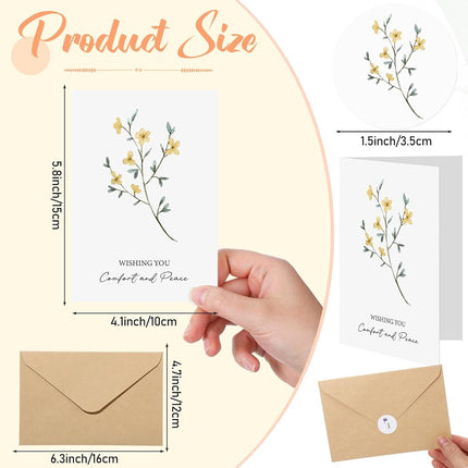 Saypacck 100 Sets Bulk Sympathy Cards with Envelopes and Stickers Condolences Bereavement Greeting Cards to Express Your Condolences(Flower)