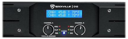 Rockville D12 5000W Peak / 1400W RMS 2-Channel Class D Pro/DJ Amplifier, Perfect for Live Sound, Pro Audio, DJs