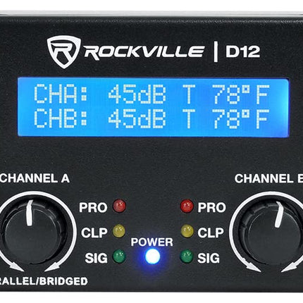 Amplificador Rockville D12 Clase D de 2 canales, 5000 W de pico / 1400 W RMS, ideal para sonido en vivo, audio profesional y DJs