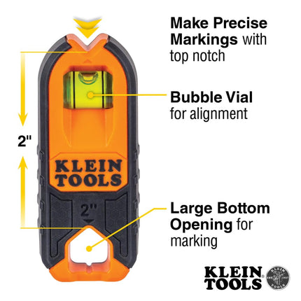 Klein Tools MSF1002 Magnetic Stud Finder and Level, Compact, Wood and Metal Detector with Bubble Vial for Accurate Markings, Felt Pad Backing, 2-Pack