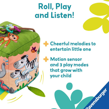 Ravensburger Play+ Roll & Play Sound Cube - Wild Animals | Motion-Activated Sound Toy | Encourages Crawling & Coordination