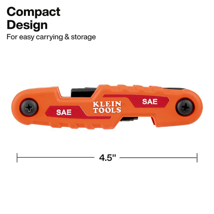 KLEIN TOOLS 70540 Folding Hex Key Set, Compact 9-Key SAE Sizes 5/64-Inch to 1/4-Inch, Industrial Strength Heat Treated Alloy Steel