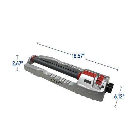 Orbit 56281 Oscillating Metal Base and Custom Pattern Dial, Waters up to 4000 Sq Ft Sprinkler, Gray, Red