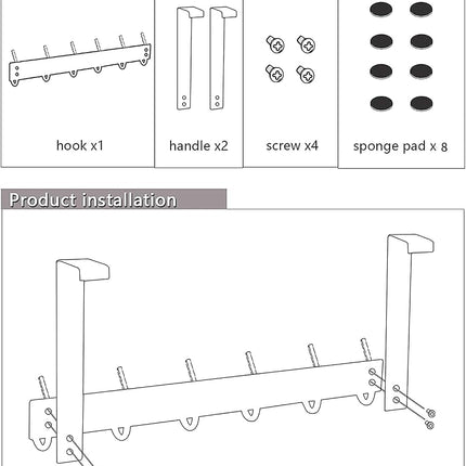 DOKU 2Pack Over The Door Hook, Heavy Duty Over Door Hanger Holder for Coat Robe Hat Clothe Towels Hanging, Bathroom Organizer Towel Rack 12 Hooks, Matte Black