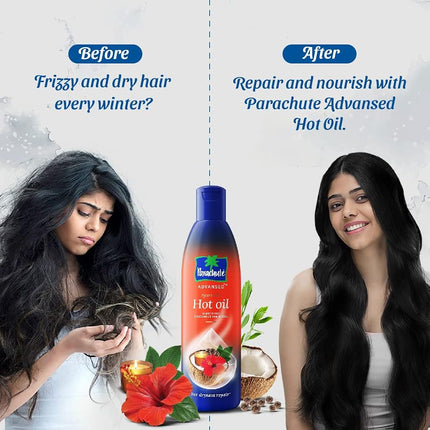 Parachute Advansed Ayurvedic Hot Oil,Warming Coconut Hair Oil,Frizz Free Hair, 400 ml With Free 90 ml