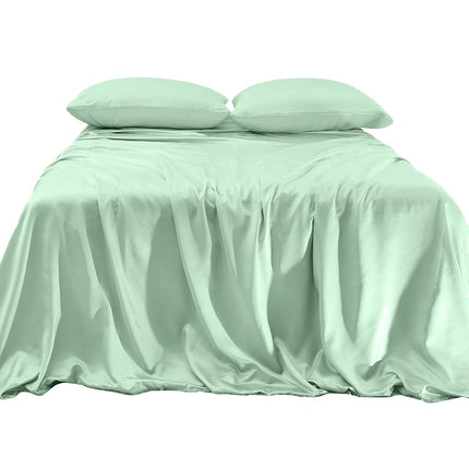 Elegant Comfort Luxurious 4-Piece Silky Satin Sheet Set, Skin and Hair Friendly, Wrinkle, Fade, Stain Resistant with Deep Pockets Fitted Sheet, Cooling Soft Satin Sheet Set, Twin, Mint Green