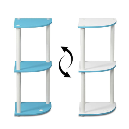 Furinno TURN-N-TUBE Corner Shelf, 3-Tier Corner Bookshelf, Display Storage Shelves with Open Shelves, for Organization and Storage, Living Room, Home Office, Garage, Light Blue
