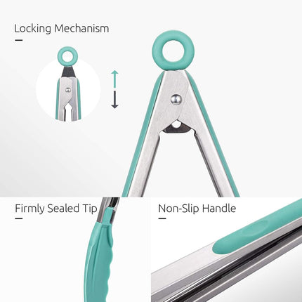 U-Taste 315℃ Heat Resistant Silicone Kitchen Tong 7/9/12in (Teal)