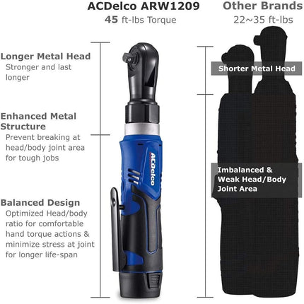 ACDelco ARW1209-K14 G12 Series 12V Li-ion Cordless 3/8” Ratchet Wrench & Impact Wrench Combo Tool Kit with Canvas Bag