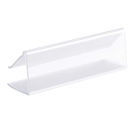 Paquete de 25 – Soporte transparente de plástico para etiquetas de estante, soporte para letreros y boletos de estante de madera, se engancha a estantes de 5/8" a 3/4" de grosor - Largo del área de la etiqueta, 3" X Alto del área de la etiqueta, 7/8"