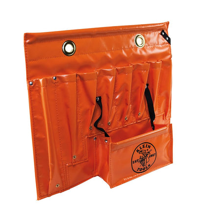 Klein Tools 51828 Tool Apron, Made in USA, 18-Inch Aerial Apron with 8 Pockets and Tool Pouches, Loops and Hooks in Hi-Viz Orange