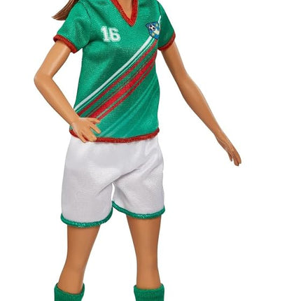 Barbie Soccer Doll, Brunette Ponytail, Colorful #16 Uniform, Soccer Ball, Cleats, Tall Socks, Great Sports-Inspired Gift for Ages 3 and Up