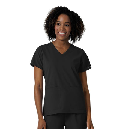 WonderWink Women's Plus-Size Wonderwork V-Neck Scrub Top, Black, XX-Large