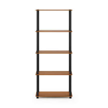 Furinno TURN-S-TUBE Book Shelf, 5-Tier Toolless Storage Shelves with Square Tubes, Shelving Unit for Organization and Storage for Living Room, Home Office, Light Cherry