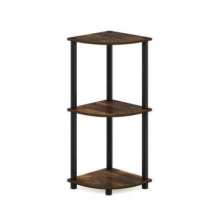Furinno TURN-N-TUBE Corner Shelf, 3-Tier Corner Bookshelf, Display Storage Shelves with Open Shelves, for Organization and Storage, Living Room, Home Office, Garage, Amber Pine