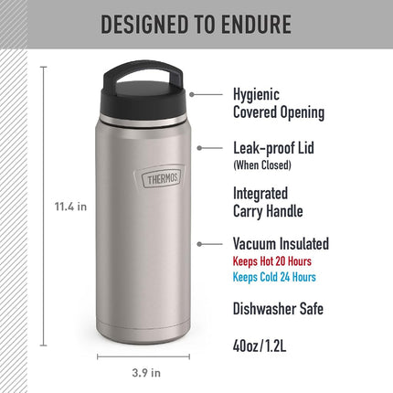 Matte Stainless -40 oz Stainless Water Bottle w/Screw Top