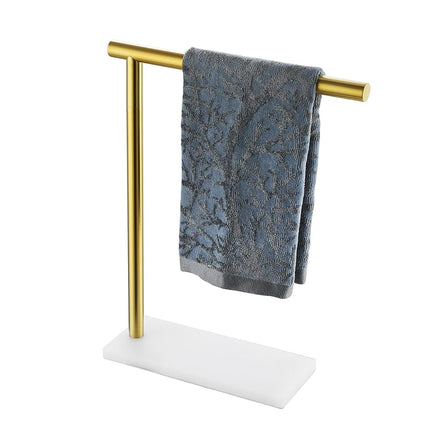 JQK Porte-Serviettes sur Pied Or Brossé, Support Moderne Autonome pour Plan de Travail avec Barre de 30,5 cm, Acier Inoxydable 304 Épais 0,8 mm Base Blanche, HTT170-WG