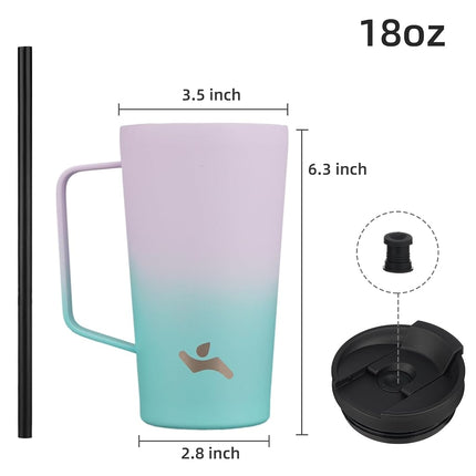 Konokyo Insulated Tumbler with Handle and Straw, 18 OZ Travel Coffee Mug Stainless Steel Cup Metal Water Bottle,Oasis