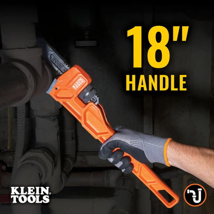 KLEIN TOOLS 68228 18-Inch Cast Iron Pipe Wrench, Heavy Duty Adjustable Plumbing Wrench with I-Beam Handle, 2-1/2-Inch Jaw Capacity