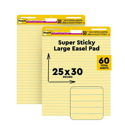 Post-it 561-VAD-4PK Super Sticky Easel Pad, 25 x 30 pulgadas, 30 hojas/bloc, 2 blocs (561), papel de rotafolio premium autoadhesivo de rayas amarillas, superpoder de adherencia