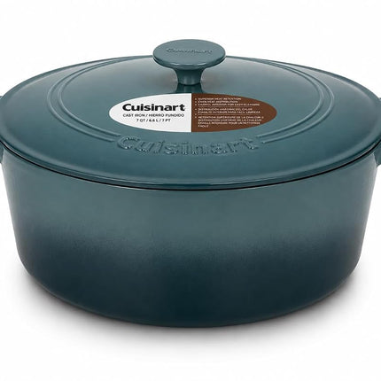 Cuisinart Chef's Classic Enamelled Cast Iron Round Casserole Dish with Lid, Teal, 7 Litre