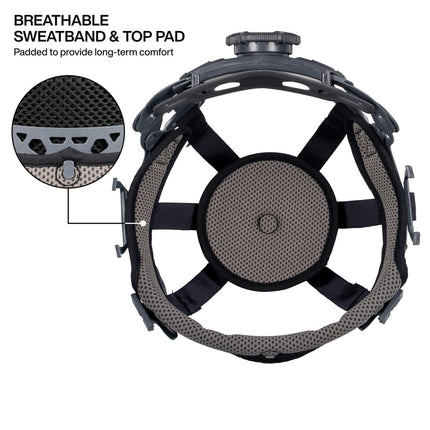 Klein Tools 60406T2RL Type 2 Hard Helmet, Full Brim, Unvented Full Brim, Class E Helmet with Chin, 6-Point Suspension with Accessory Brackets, Washable Padding and Headlamp