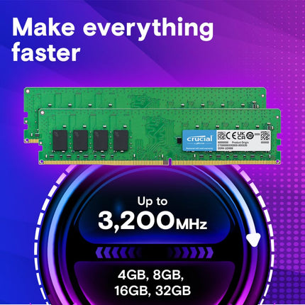Crucial DDR4 RAM 16GB 3200MHz CL22, Desktop Computer Memory (or 2933MHz, 2666MHz) - CT16G4DFRA32A