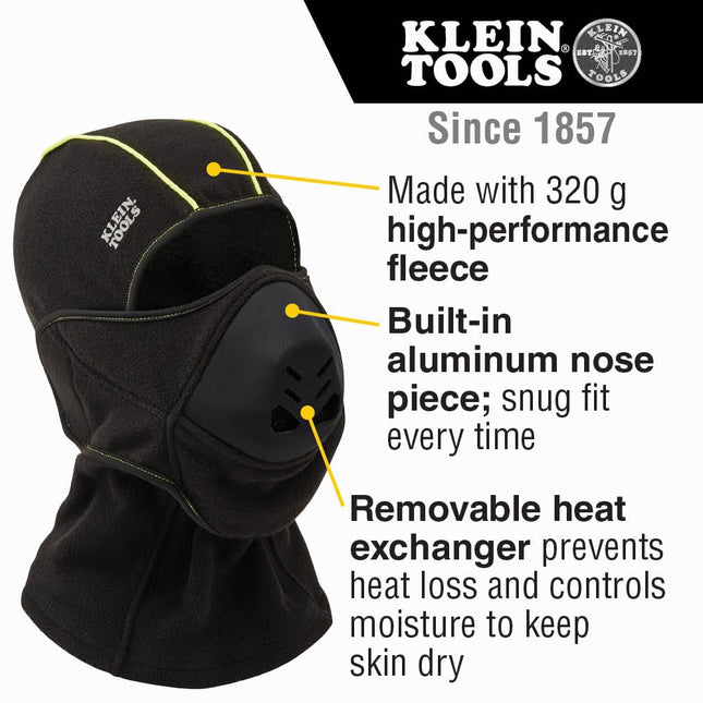KLEIN TOOLS 60413 Balaclava Face Mask, Heat Exchanger Balaclava Made of High-Performance Fleece, Designed to be Worn with Safety Goggles