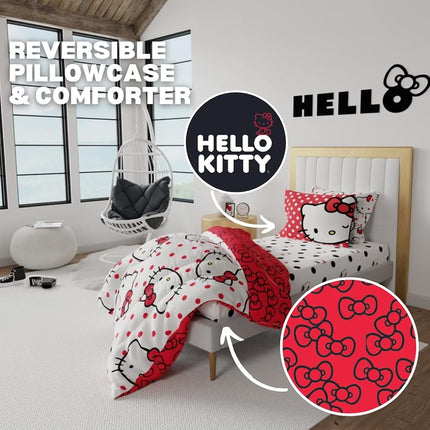 Franco Comforter and Sheet Set, Microfiber, Hello Kitty, 5 Piece Twin Size