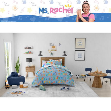 Franco Ms. Rachel Educational Adventures Dino Learning Kids Bedding Super Soft & Cozy Reversible Microfiber Comforter and Sheet Set, 7 Piece Full Size, (Officially Licensed Product)