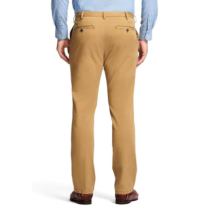 Izod Men's Saltwater Stretch Flat Front Straight Fit Chino Pant Casual, Cognac, 34W x 30L