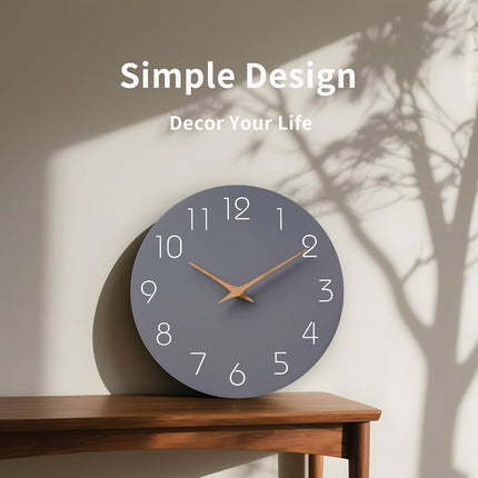 Mosewa Wall Clock 12 Inch Silent Non-Ticking Wall Clocks Battery Operated - Modern Simple Wooden Clock Decorative for Kitchen,Home,Bedrooms,Bathroom,Office,Living Room(Gray)