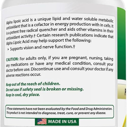 Best Naturals Alpha Lipoic Acid 600 mg 60 Capsules - ALA Powerful Antioxidant