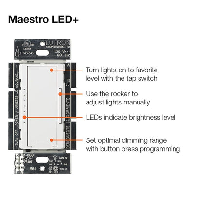 Lutron Maestro LED+ Dimmer Switch Kit for Dimmable LED, Halogen and Incandescent Bulbs, 150W/3-Way or Multi-Location, MACL-153M-RHW-BL, Black