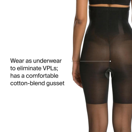 SPANX shape Original High-Waisted Footless Sheers - Body-Shaping Footless Pantyhose for Core Control - Adjustable Length - Black - Size B