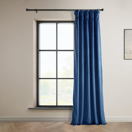 HPD Half Price Drapes Heritage Plush Velvet Curtains 96 Inches Long Room Darkening Curtains for Bedroom & Living Room 50W x 96L, (1 Panel), Pisces Blue