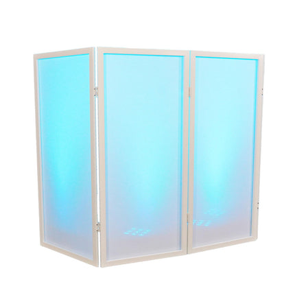 Façade d'événement DJ Rockville RFSSW blanche 80" x 44" avec cadre en acier, cabine, sac et lycra