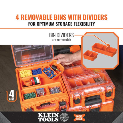 Klein Tools 54810MB MODbox Replacement Bins, Full or Half-Width Modular Storage for Short Component Boxes, Small Parts Organizer, 4-Pack