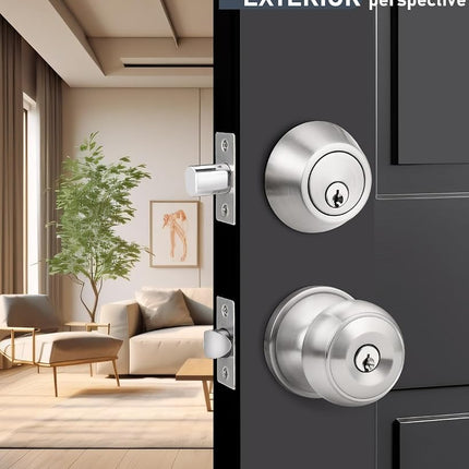 Brotima 3 Pack Keyed Alike Front Door Knob and Deadbolt Set, Entry Door Locksets with Single Cylinder Deadbolt, Satin Nickel Flat Round Door Lock Set for Bedroom/Office/Exterior Doors
