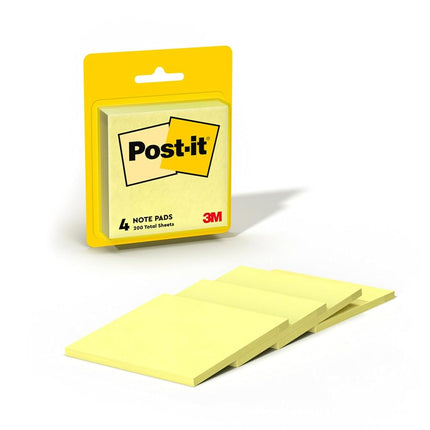 Post-it Notes, 3x3 in, 4 Pads, Canary Yellow, Clean Removal, Recyclable
