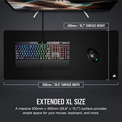 Corsair MM350 PRO Premium Spill-Proof, Stain-Resistant Cloth Gaming Mouse Pad (93 x 40 cm Surface, Micro-Weave Fabric, 4 mm Thick Plush Rubber, Durable Anti-Fray Edges) Extended XL, Black