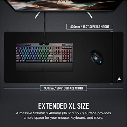 Corsair MM350 PRO Premium Spill-Proof, Stain-Resistant Cloth Gaming Mouse Pad (93 x 40 cm Surface, Micro-Weave Fabric, 4 mm Thick Plush Rubber, Durable Anti-Fray Edges) Extended XL, Black
