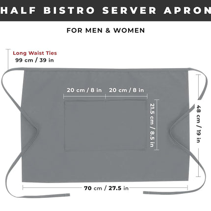 Chef Works Unisex Half Bistro Server Apron, Gray, One Size