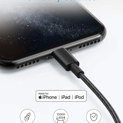 Anker 6 ft Premium Double-Braided Nylon Lightning Cable, Apple MFi Certified for iPhone Chargers, iPhone X/8/8 Plus/7/7 Plus/6/6 Plus/5s, iPad, iPad mini, and More (Black)