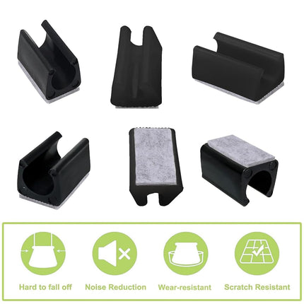 UFURMATE Chair Pads, 80Pcs 13mm Plastic Chair Leg Floor Protectors with Felt Pads, U Shaped Chair Tube Floor Protectors Non-Slip Rectangle Chair Legs Tips Caps for Round Sled Base Chair Leg (Black)