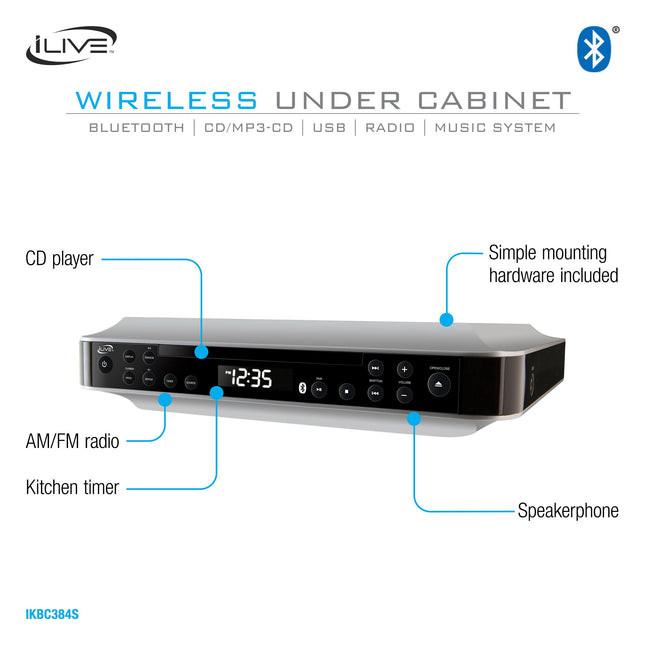 Radio Bluetooth para debajo de gabinete Ilive iKBC384S con reproductor de CD
