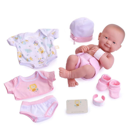 JC Toys Rubber Baby Doll with Set of Pink Clothes, Multicolour (18543_A)