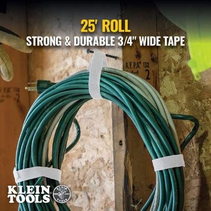 Klein Tools 80144 Kit de dispensador de cinta de velcro para gestión de cables, rollos de repuesto de bridas blancas y negras de 25 pies x 3/4 pulgadas, 3 piezas